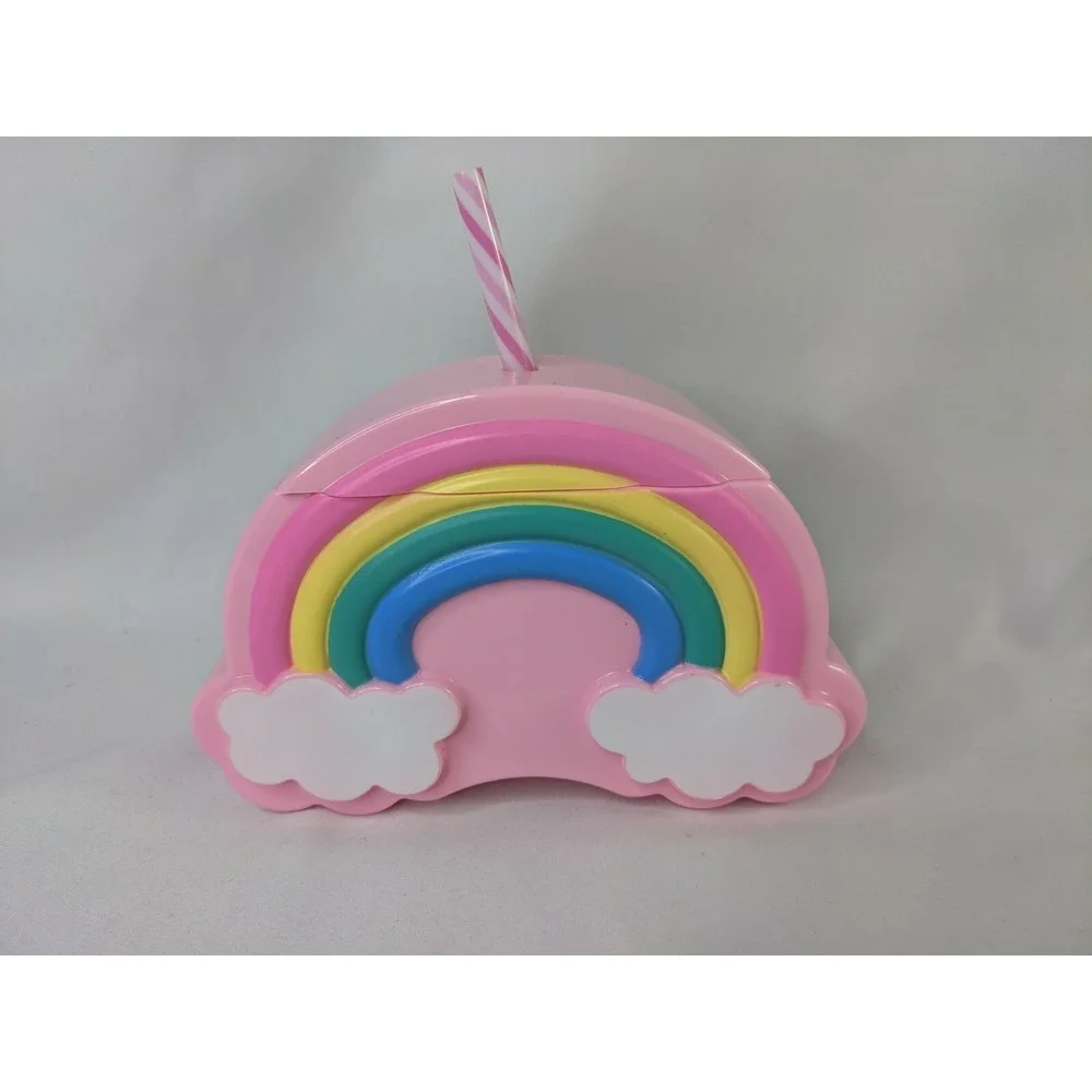 Rainbow Pink Plastic Drinking Cup Straw Container 4‎ Inch Tall